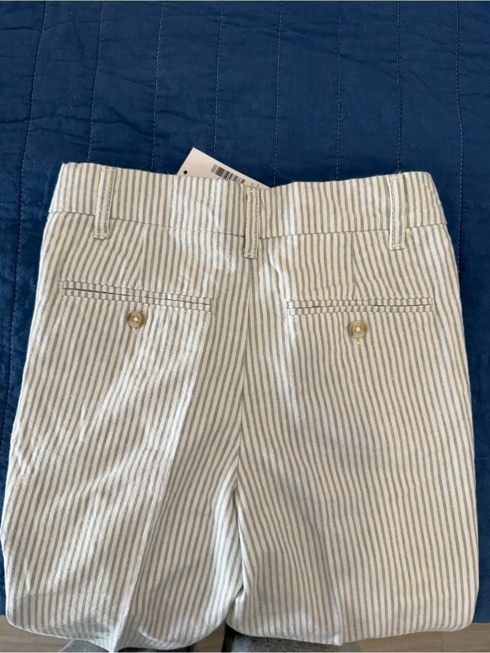 Striped Seersucker Boys Pants in Light Blue and White